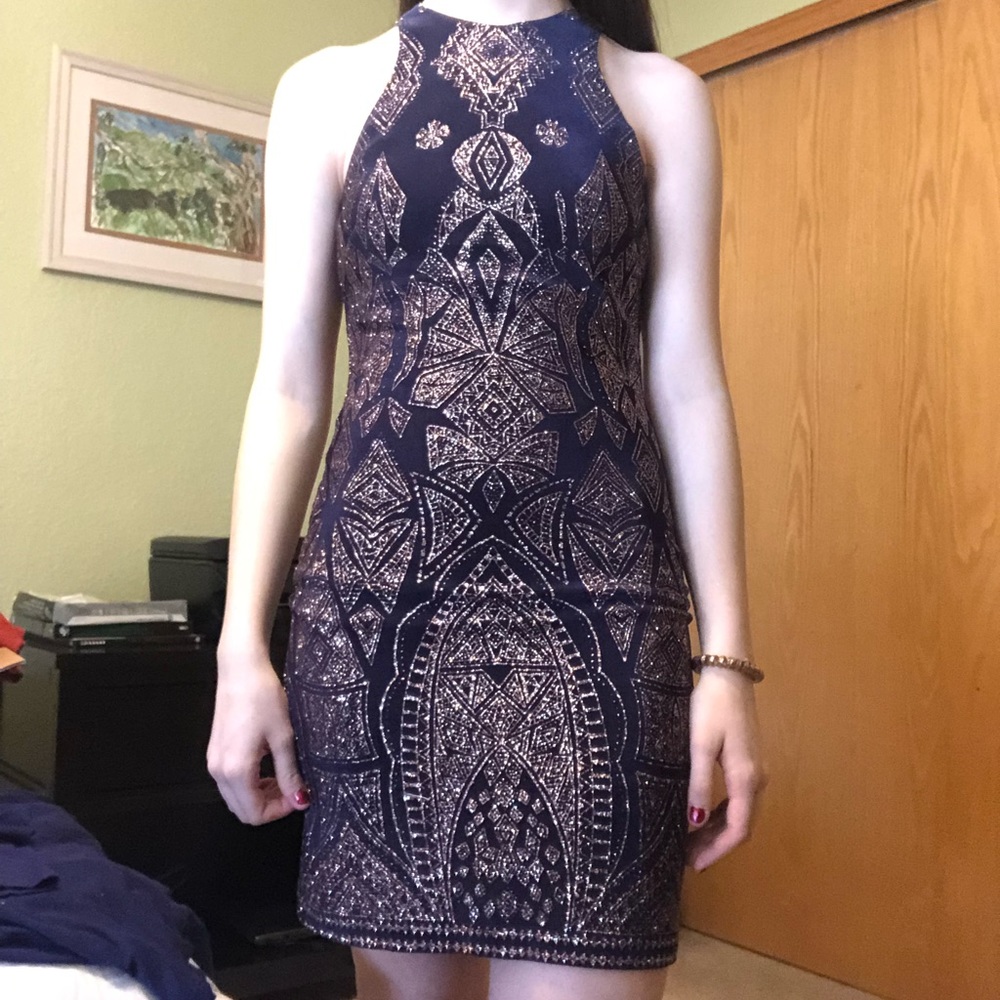 Form fitting evening dress.